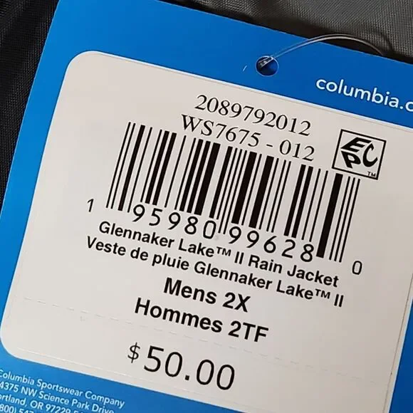 Columbia Glennaker Lake II Rain Jacket Men’s 2X Black/Grey NWT - Picture 9 of 10